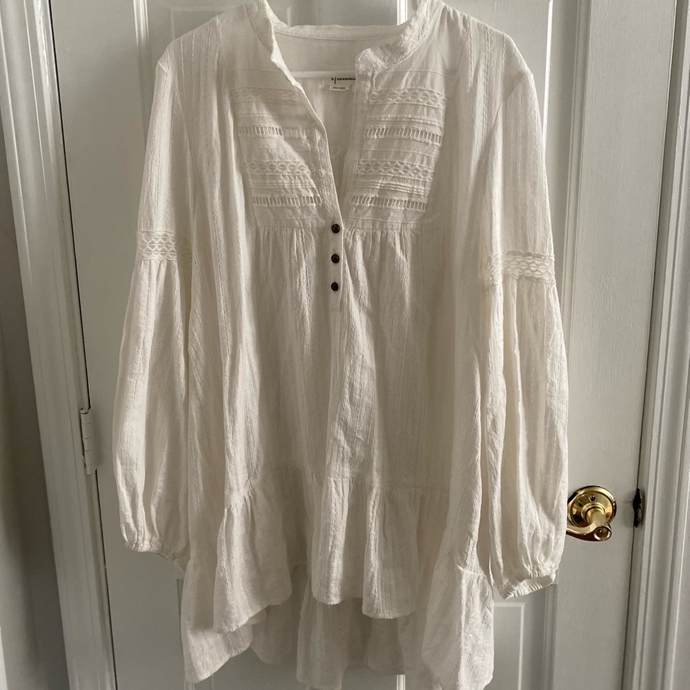 Anthropologie White Long Sleeve Tunic